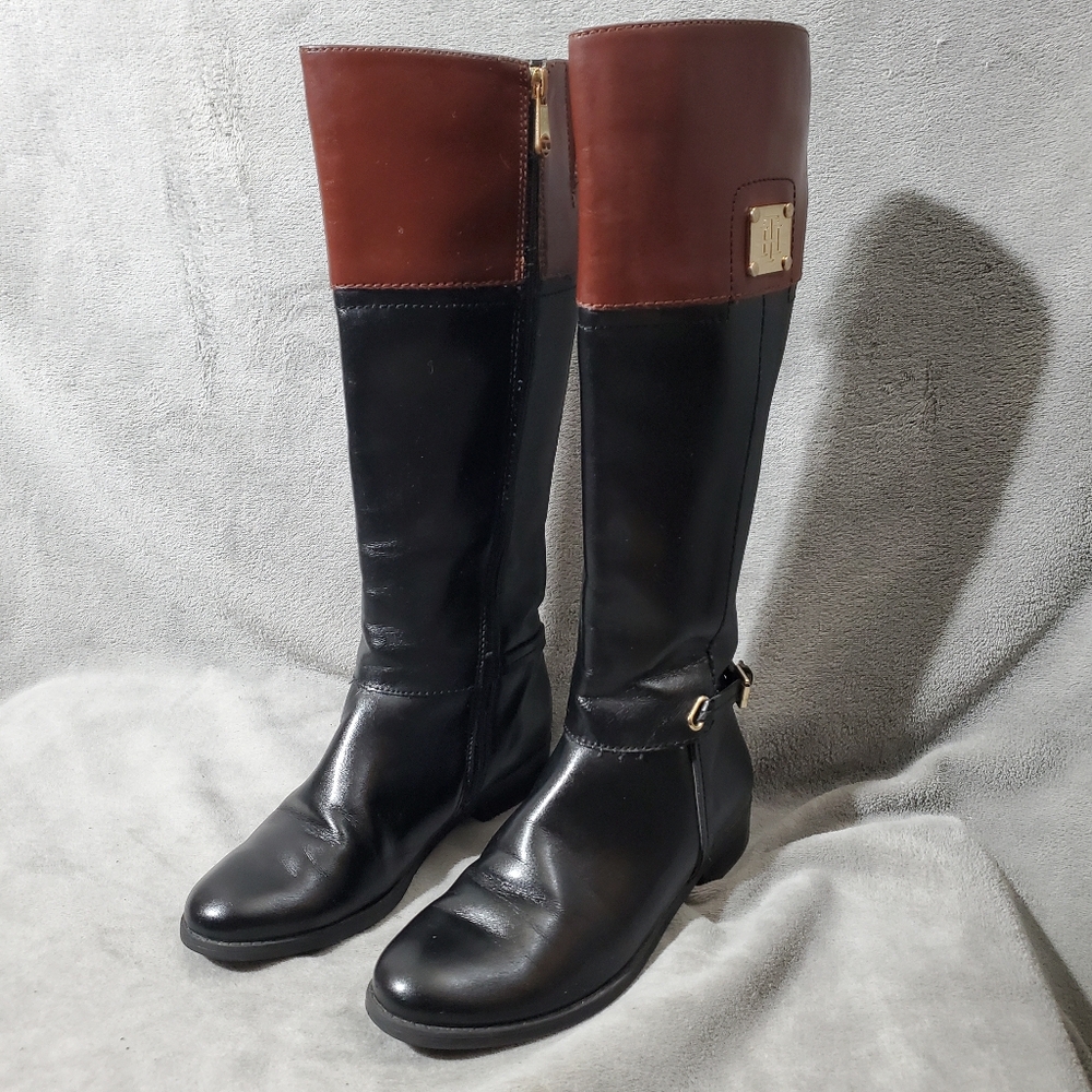 Tommy Hilfiger Ilia 2 Casual Vegan Riding Boots Brown and Black 6.5 M